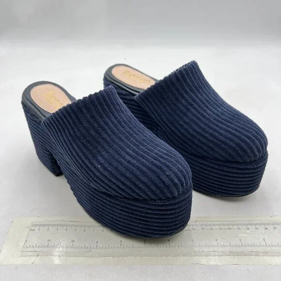 Pazzion Dark Blue Platform Rounded Toe Mules Clogs Slip On Chunky Heel Shoe - Picture 4 of 8